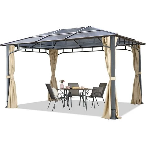 INTENT24.FR Tonnelle De Jardin 3x4 M Structure Aluminium Toit Polycarbonate épaisseur Env. 8 Mm Pavillon De Jardin 4 Rideaux Couleur Champagne Inclus - Champagne 2 INTENT24.FR Tonnelle De Jardin 3x4 M Structure Aluminium Toit Polycarbonate épaisseur Env. 8 Mm Pavillon De Jardin 4 Rideaux Couleur Champagne Inclus - Champagne