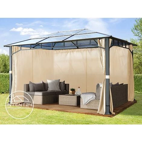 INTENT24.FR Tonnelle De Jardin 3x4 M Structure Aluminium Toit Polycarbonate épaisseur Env. 8 Mm Pavillon De Jardin 4 Rideaux Couleur Champagne Inclus - Champagne 3 INTENT24.FR Tonnelle De Jardin 3x4 M Structure Aluminium Toit Polycarbonate épaisseur Env. 8 Mm Pavillon De Jardin 4 Rideaux Couleur Champagne Inclus - Champagne - Image 2