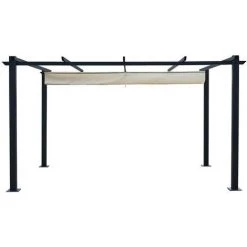 AVRIL PARIS Tonnelle/Pergola Aluminium 3x4m Toile Coulissante Rétractable - Gris / ECRU- OHIO XL - Gris -Tente de réception Soldes 19500049 3