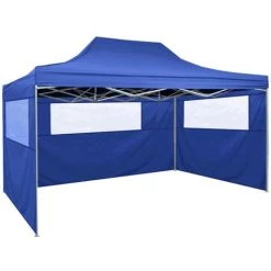 ASUPERMALL Tente De Reception Pliable Avec 3 Parois 3x4 M Acier Bleu