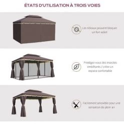 Outsunny Tonnelle Barnum Pavillon De Jardin Style Colonial Double Toit Toile Moustiquaires Et Toiles Amovibles 3,9L X 2,9l X 2,8H M Chocolat - Marron -Tente de réception Soldes 19842648 4