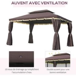 Outsunny Tonnelle Barnum Pavillon De Jardin Style Colonial Double Toit Toile Moustiquaires Et Toiles Amovibles 3,9L X 2,9l X 2,8H M Chocolat - Marron -Tente de réception Soldes 19842648 5