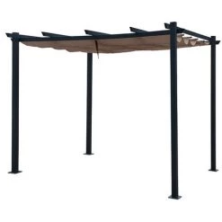 AVRIL PARIS Tonnelle/Pergola Aluminium 3x3m Toile Coulissante Rétractable - Gris / Taupe- OHIO - Gris -Tente de réception Soldes 19857074 4