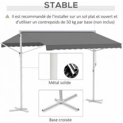 Outsunny Store Double Pente Manuel Rétractable Inclinaison Réglable Acier époxy Blanc Polyester Imperméabilisé Anti-UV Gris Dim. 3L X 2,95l X 2,6H M - Gris -Tente de réception Soldes 20157740 5