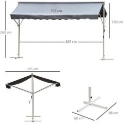 Outsunny Store Double Pente Manuel Rétractable Inclinaison Réglable Métal époxy Blanc Polyester Imperméabilisé Anti-UV Gris Dim. 3,95L X 2,98l X 2,55H M - Gris -Tente de réception Soldes 20157743 3