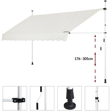 DETEX Store Banne Manuel Rétractable Auvent Balcon Terrasse Marquise Sans Perçage Manivelle Hauteur Réglable Beige, 150cm (de) 6 DETEX Store Banne Manuel Rétractable Auvent Balcon Terrasse Marquise Sans Perçage Manivelle Hauteur Réglable Beige, 150cm (de) - Image 4
