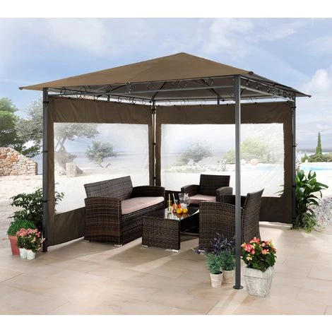 Quick-Star 2 Panneaux Latéraux Avec Fenêtre PE 250x190cm Beige-Gris Pour Gazebo 3x3m 4 Quick-Star 2 Panneaux Latéraux Avec Fenêtre PE 250x190cm Beige-Gris Pour Gazebo 3x3m – Image 2
