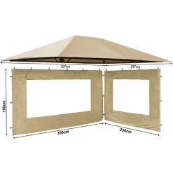 Quick-Star Ensemble Toit De Remplacement Et 2 Panneaux Latéraux Avec Fenêtre En PE Pour Gazebo De Jardin 3x4m Beige