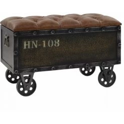 YOUTHUP Banc De Rangement Bois Massif Et Similicuir 80,5x41x50 Cm - Brun