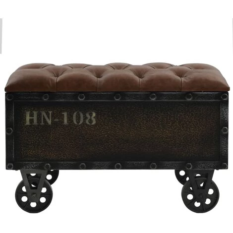 YOUTHUP Banc De Rangement Bois Massif Et Similicuir 80,5x41x50 Cm - Brun 6 YOUTHUP Banc De Rangement Bois Massif Et Similicuir 80,5x41x50 Cm - Brun - Image 4