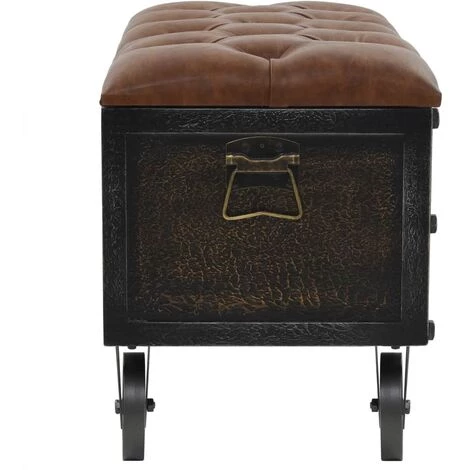 YOUTHUP Banc De Rangement Bois Massif Et Similicuir 80,5x41x50 Cm - Brun 7 YOUTHUP Banc De Rangement Bois Massif Et Similicuir 80,5x41x50 Cm - Brun - Image 5