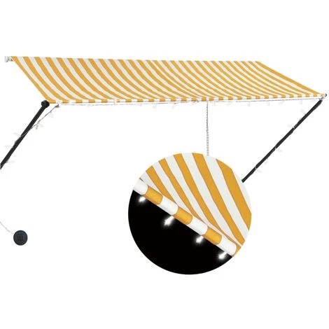 ASUPERMALL Auvent Retractable Avec LED 300x150 Cm Jaune Et Blanc 3 ASUPERMALL Auvent Retractable Avec LED 300x150 Cm Jaune Et Blanc