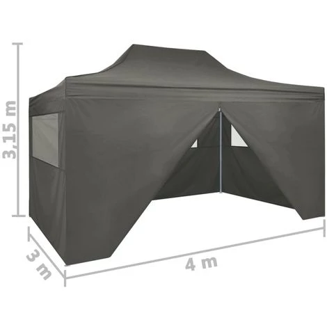 ASUPERMALL Tente De Reception Pliable Avec 4 Parois 3x4 M Acier Anthracite 5 ASUPERMALL Tente De Reception Pliable Avec 4 Parois 3x4 M Acier Anthracite – Image 3