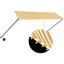 ASUPERMALL Auvent Retractable Avec LED 350x150 Cm Jaune Et Blanc -Tente de réception Soldes 22620515 5