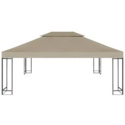 Topdeal Toile Supérieure De Belvédère 2 Niveaux 310 G/m² 4x3 M Taupe -Tente de réception Soldes 23269799 2