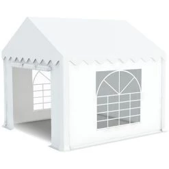 INTEROUGE Tente De Réception En Acier 38 Mm Et PVC 480g/m² œillets Inox Tonnelle Barnum Chapiteau Blanc - 3x3m