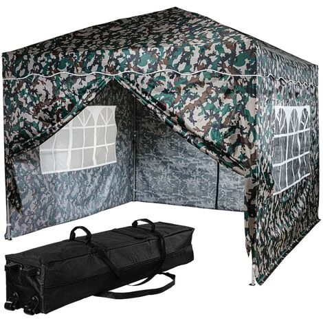 INSTENT® Tonnelle Pliante "BASIC" 3x3 M, 4 Panneaux Inclus, Couleur Camouflage Avec Sac De Rangement à Roulettes 3 INSTENT® Tonnelle Pliante "BASIC" 3x3 M, 4 Panneaux Inclus, Couleur Camouflage Avec Sac De Rangement à Roulettes