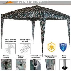 INSTENT® Tonnelle Pliante "BASIC" 3x3 M, 4 Panneaux Inclus, Couleur Camouflage Avec Sac De Rangement à Roulettes 11 INSTENT® Tonnelle Pliante "BASIC" 3x3 M, 4 Panneaux Inclus, Couleur Camouflage Avec Sac De Rangement à Roulettes -Tente de réception Soldes 24975293 5