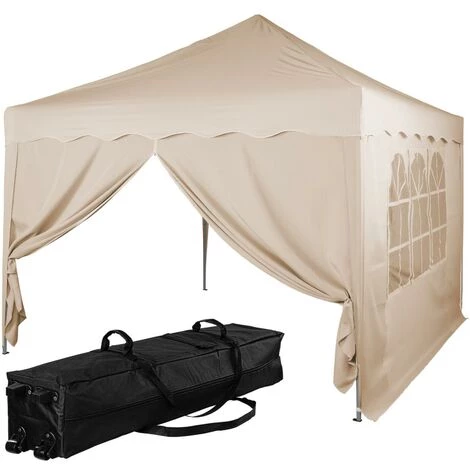INSTENT® Structure De Tonnelle Pliante + 2 Panneaux, 3x3 M Acier BASIC Couleur Beige, Avec Sac De Transport à Roulettes 3 INSTENT® Structure De Tonnelle Pliante + 2 Panneaux, 3x3 M Acier BASIC Couleur Beige, Avec Sac De Transport à Roulettes