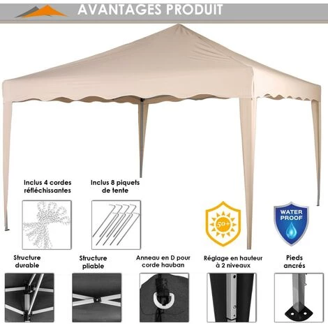 INSTENT® Structure De Tonnelle Pliante + 2 Panneaux, 3x3 M Acier BASIC Couleur Beige, Avec Sac De Transport à Roulettes 7 INSTENT® Structure De Tonnelle Pliante + 2 Panneaux, 3x3 M Acier BASIC Couleur Beige, Avec Sac De Transport à Roulettes - Image 5