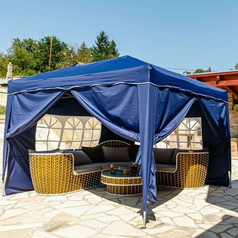 INSTENT® Tonnelle Pliante + 4 Panneaux, 3x3m Acier BASIC Couleur Bleu, Avec Sac De Transport à Roulettes 5 INSTENT® Tonnelle Pliante + 4 Panneaux, 3x3m Acier BASIC Couleur Bleu, Avec Sac De Transport à Roulettes – Image 3