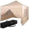 INSTENT® Structure De Tonnelle Pliante + 4 Panneaux, 3x3 M Acier BASIC Couleur Beige, Avec Sac De Transport à Roulettes