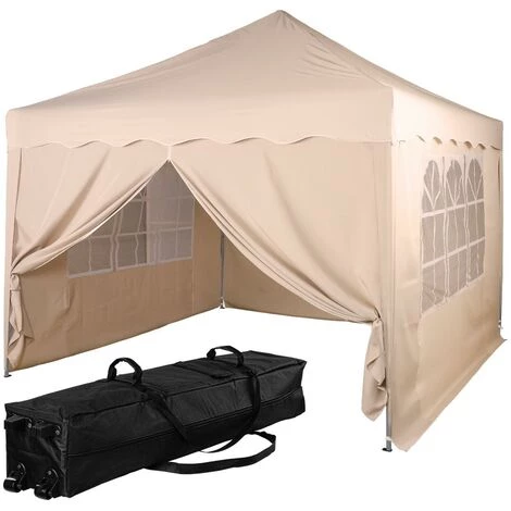 INSTENT® Structure De Tonnelle Pliante + 4 Panneaux, 3x3 M Acier BASIC Couleur Beige, Avec Sac De Transport à Roulettes 3 INSTENT® Structure De Tonnelle Pliante + 4 Panneaux, 3x3 M Acier BASIC Couleur Beige, Avec Sac De Transport à Roulettes