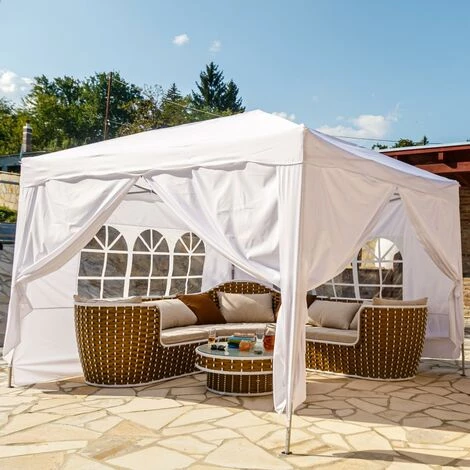 INSTENT® Structure De Tonnelle Pliante + 4 Panneaux, 3x3 M Acier BASIC Couleur Beige, Avec Sac De Transport à Roulettes 5 INSTENT® Structure De Tonnelle Pliante + 4 Panneaux, 3x3 M Acier BASIC Couleur Beige, Avec Sac De Transport à Roulettes - Image 3