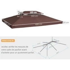 HOMCOM Toile De Rechange Pour Pavillon Tonnelle Tente Polyester Haute Densité Imperméabilisé 180 G/m² 3 X 4 M Chocolat - Marron -Tente de réception Soldes 25006880 3