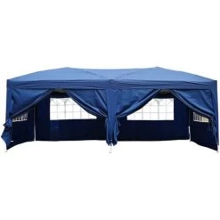 HOMCOM Tonnelle Tente De Reception Pliante Pavillon Chapiteau Barnum 5,91L X 2,97l X 2,55H Cm Bleu Cote Demontables - Bleu