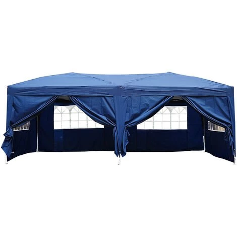 HOMCOM Tonnelle Tente De Reception Pliante Pavillon Chapiteau Barnum 5,91L X 2,97l X 2,55H Cm Bleu Cote Demontables - Bleu 3 HOMCOM Tonnelle Tente De Reception Pliante Pavillon Chapiteau Barnum 5,91L X 2,97l X 2,55H Cm Bleu Cote Demontables - Bleu