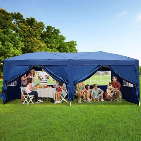 HOMCOM Tonnelle Tente De Reception Pliante Pavillon Chapiteau Barnum 5,91L X 2,97l X 2,55H Cm Bleu Cote Demontables - Bleu 4 HOMCOM Tonnelle Tente De Reception Pliante Pavillon Chapiteau Barnum 5,91L X 2,97l X 2,55H Cm Bleu Cote Demontables - Bleu - Image 2