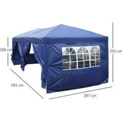 HOMCOM Tonnelle Tente De Reception Pliante Pavillon Chapiteau Barnum 5,91L X 2,97l X 2,55H Cm Bleu Cote Demontables - Bleu 9 HOMCOM Tonnelle Tente De Reception Pliante Pavillon Chapiteau Barnum 5,91L X 2,97l X 2,55H Cm Bleu Cote Demontables - Bleu -Tente de réception Soldes 25006885 3