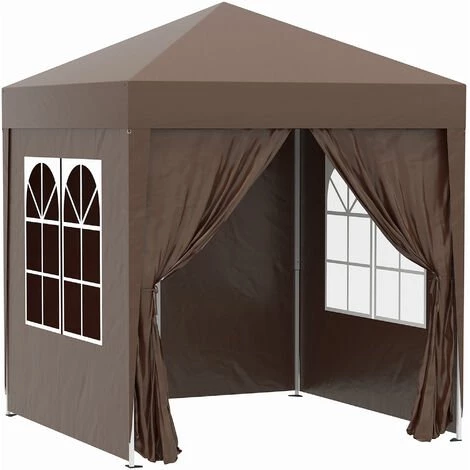 Outsunny Tonnelle De Jardin Tente Pliante Barnum Pop-up 2 X 2 M 4 Parois Latérales Amovibles 2 Fenêtres Sac De Transport Pour Camping, Festival, Plage, Jardin Chocolat - Marron 3 Outsunny Tonnelle De Jardin Tente Pliante Barnum Pop-up 2 X 2 M 4 Parois Latérales Amovibles 2 Fenêtres Sac De Transport Pour Camping, Festival, Plage, Jardin Chocolat - Marron