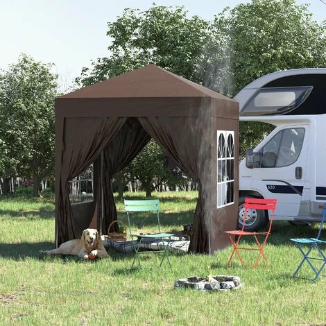 Outsunny Tonnelle De Jardin Tente Pliante Barnum Pop-up 2 X 2 M 4 Parois Latérales Amovibles 2 Fenêtres Sac De Transport Pour Camping, Festival, Plage, Jardin Chocolat - Marron 4 Outsunny Tonnelle De Jardin Tente Pliante Barnum Pop-up 2 X 2 M 4 Parois Latérales Amovibles 2 Fenêtres Sac De Transport Pour Camping, Festival, Plage, Jardin Chocolat - Marron - Image 2