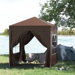 Outsunny Tonnelle De Jardin Tente Pliante Barnum Pop-up 2 X 2 M 4 Parois Latérales Amovibles 2 Fenêtres Sac De Transport Pour Camping, Festival, Plage, Jardin Chocolat - Marron 9 Outsunny Tonnelle De Jardin Tente Pliante Barnum Pop-up 2 X 2 M 4 Parois Latérales Amovibles 2 Fenêtres Sac De Transport Pour Camping, Festival, Plage, Jardin Chocolat - Marron -Tente de réception Soldes 25006932 3