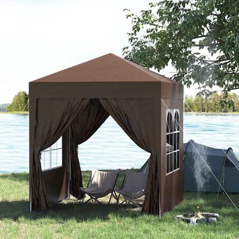 Outsunny Tonnelle De Jardin Tente Pliante Barnum Pop-up 2 X 2 M 4 Parois Latérales Amovibles 2 Fenêtres Sac De Transport Pour Camping, Festival, Plage, Jardin Chocolat - Marron 5 Outsunny Tonnelle De Jardin Tente Pliante Barnum Pop-up 2 X 2 M 4 Parois Latérales Amovibles 2 Fenêtres Sac De Transport Pour Camping, Festival, Plage, Jardin Chocolat - Marron - Image 3