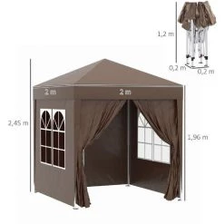 Outsunny Tonnelle De Jardin Tente Pliante Barnum Pop-up 2 X 2 M 4 Parois Latérales Amovibles 2 Fenêtres Sac De Transport Pour Camping, Festival, Plage, Jardin Chocolat - Marron 10 Outsunny Tonnelle De Jardin Tente Pliante Barnum Pop-up 2 X 2 M 4 Parois Latérales Amovibles 2 Fenêtres Sac De Transport Pour Camping, Festival, Plage, Jardin Chocolat - Marron -Tente de réception Soldes 25006932 4