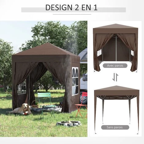 Outsunny Tonnelle De Jardin Tente Pliante Barnum Pop-up 2 X 2 M 4 Parois Latérales Amovibles 2 Fenêtres Sac De Transport Pour Camping, Festival, Plage, Jardin Chocolat - Marron 7 Outsunny Tonnelle De Jardin Tente Pliante Barnum Pop-up 2 X 2 M 4 Parois Latérales Amovibles 2 Fenêtres Sac De Transport Pour Camping, Festival, Plage, Jardin Chocolat - Marron - Image 5