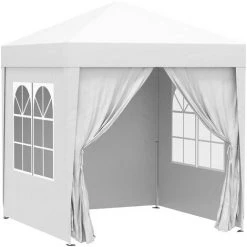Outsunny Tonnelle De Jardin Tente Pliante Barnum Pop-up 2 X 2 M 4 Parois Latérales Amovibles 2 Fenêtres Sac De Transport Pour Camping, Festival, Plage, Jardin, Blanc