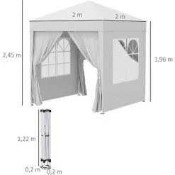 Outsunny Tonnelle De Jardin Tente Pliante Barnum Pop-up 2 X 2 M 4 Parois Latérales Amovibles 2 Fenêtres Sac De Transport Pour Camping, Festival, Plage, Jardin, Blanc -Tente de réception Soldes 25006933 4