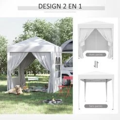 Outsunny Tonnelle De Jardin Tente Pliante Barnum Pop-up 2 X 2 M 4 Parois Latérales Amovibles 2 Fenêtres Sac De Transport Pour Camping, Festival, Plage, Jardin, Blanc -Tente de réception Soldes 25006933 5