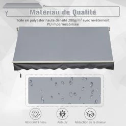 Outsunny Store Banne Manuel Rétractable Aluminium Polyester Imperméabilisé 3,5L X 2,5l M Gris - Gris 9 Outsunny Store Banne Manuel Rétractable Aluminium Polyester Imperméabilisé 3,5L X 2,5l M Gris - Gris -Tente de réception Soldes 25007323 4