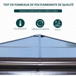 Outsunny Tonnelle Pavillon De Jardin Imperméable 4 Parois Latérales Anti-UV 4 Moustiquaires Panneaux Polycarbonate Alu 3L X 3l X 2,6H M Chocolat Beige - Marron -Tente de réception Soldes 25007513 4