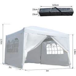 Outsunny Tonnelle Barnum Tente De Réception Pliante 3 X 3 X 2,55 M Avec Fenêtres + Sac De Transport Blanc -Tente de réception Soldes 25007565 3