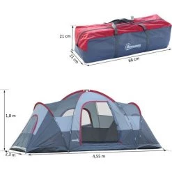 Outsunny Tente De Camping Familiale 5-6 Pers. - Grande Porte + 3 Fenêtres - Dim. 4,55L X 2,3l X 1,8H M Fibre Verre Polyester Oxford Gris - Gris -Tente de réception Soldes 25007659 3