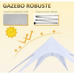 Outsunny Tente De Jardin XXL En étoile Bâche Anti-pluie Voile D'ombrage Toile De Camping 10L X 10l X 4H M Polyester Haute Densité 210D Imperméable Blanc -Tente de réception Soldes 25008139 5