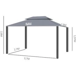 Outsunny Tonnelle Barnum Pavillon De Jardin Style Colonial Double Toit Toile Moustiquaires Et Toiles Amovibles 3,9L X 2,9l X 2,8H M Gris - Gris -Tente de réception Soldes 25008288 3