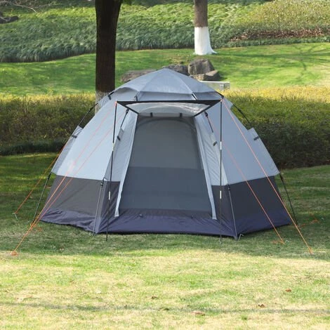 Outsunny Tente Pop Up Montage Instantané - Tente De Camping 3-4 Pers. - 2 Grandes Portes - Dim. 2,6L X 2,6l X 1,5H M Fibre Verre Polyester Oxford Noir Gris 4 Outsunny Tente Pop Up Montage Instantané - Tente De Camping 3-4 Pers. - 2 Grandes Portes - Dim. 2,6L X 2,6l X 1,5H M Fibre Verre Polyester Oxford Noir Gris - Image 2