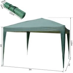 Outsunny Tonnelle Tente De Réception Barnum Pop-up Pliant 3 X 3 X 2,55 M 4 Parois Amovibles + Sac De Transport Vert -Tente de réception Soldes 25009141 4